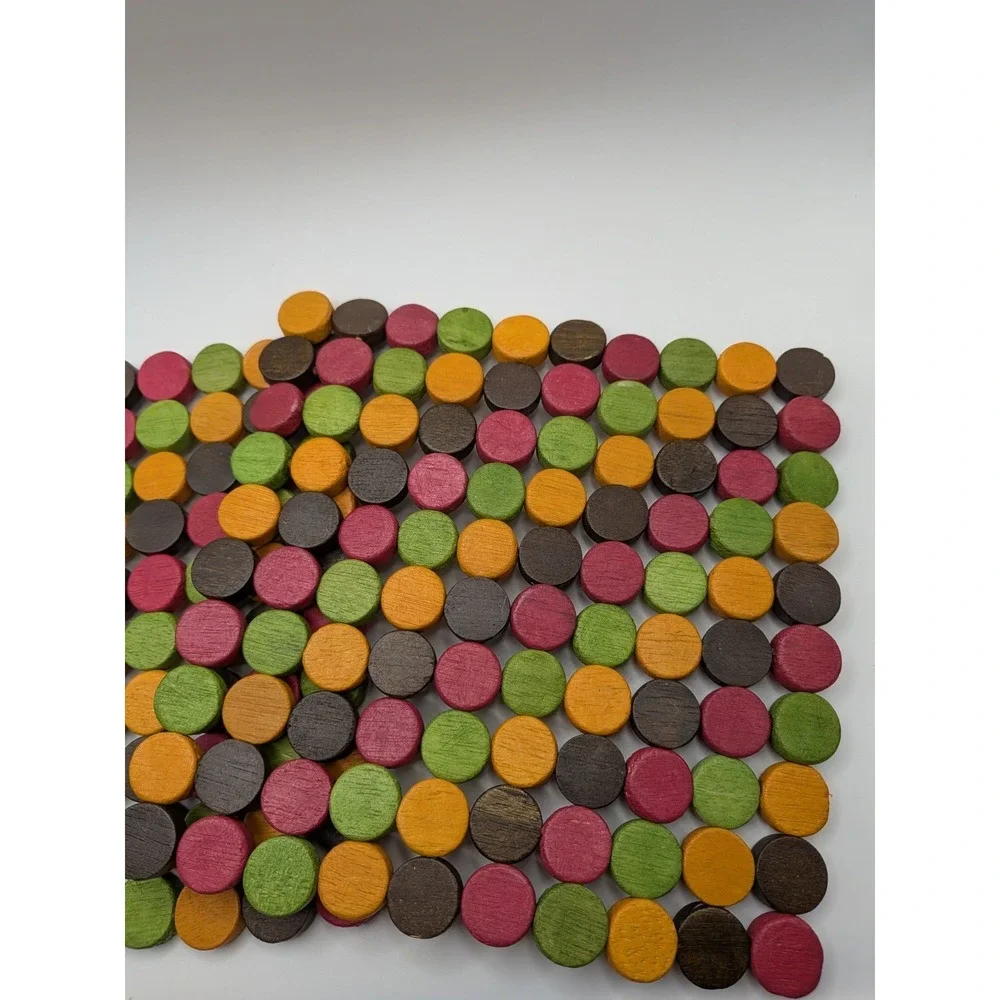Wooden Bamboo Beaded Trivets Colorful Grannycore‎ Pot Holders 7 In X 7 In Boho